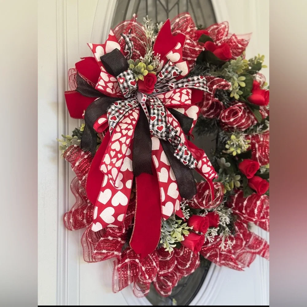 Valentine’s Day Heart Wreath | Large 24x26 Red Rose Door Decor | Handmade Luxe - Picture 3 of 5